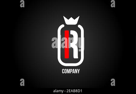 Logo lettre R pour entreprise et entreprise en noir rouge et blanc. Design emblématique et créatif avec couronne de roi. Peut être utilisé pour un logotype ou br Illustration de Vecteur