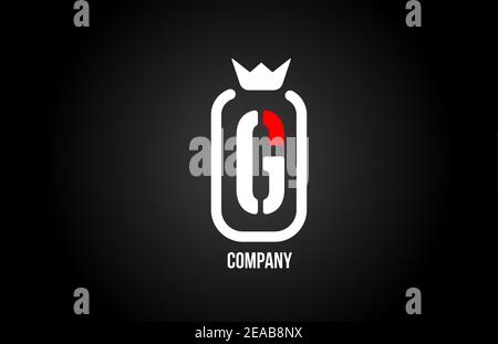 Lettre G pour l'entreprise et l'entreprise en noir rouge et blanc. Design emblématique et créatif avec couronne de roi. Peut être utilisé pour un logotype ou br Illustration de Vecteur