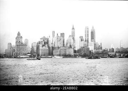 Downtown CityScape et New York Harbour, New York City, New York, États-Unis, Jack Delano, Office of War information des États-Unis, décembre 1941 Banque D'Images