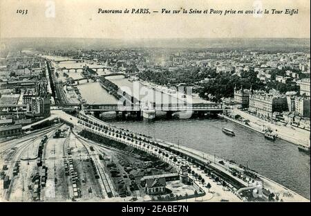 ND 1053 - Panorama de PARIS - vue sur la Seine et Passy pry en aval de la Tour Eiffel. Banque D'Images