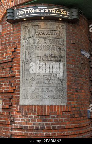 Entrée à Böttcherstraße, détail, inscription, maison Paula Becker Modersohn, Brême, Banque D'Images