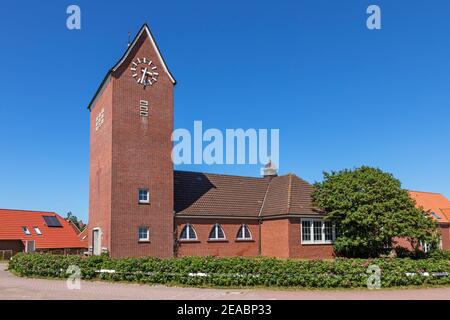 Église évangélique de l'île, Westdorf, île de Frise orientale Baltrum, Basse-Saxe, Banque D'Images