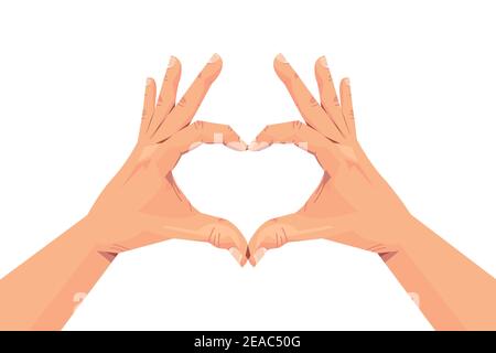 les mains humaines faire le coeur de forme gestuelle communication langage gestuel concept illustration de vecteur isolé horizontal Illustration de Vecteur