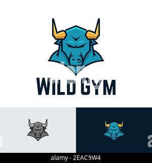 Wild Gym Fitness Bull Buffalo muscle Sport logo Illustration de Vecteur