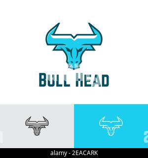 Modèle de logo commercial de type ligne pleine Bull Head Illustration de Vecteur