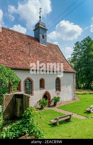 Allemagne, Bavière, Amorbach, chapelle Amorsbrunn, source de guérison de l'amour divin - Sancti amoris fons, ancien lieu de culte de printemps. Amorbach, dans le quartier de Miltenberg, est situé dans l'Hinterer Odenwald du parc naturel régional Bergstrasse-Odenwald, sur la Siegfriedstrasse et sur la piste cyclable Limes. Banque D'Images