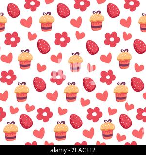Motif Pâques sans couture avec œuf et gâteau sucré Illustration de Vecteur