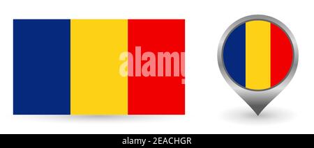 Drapeau vectoriel Roumanie. Emplacement point avec drapeau Roumanie à l'intérieur. Symbole de couleur isolé sur fond blanc. Illustration de Vecteur