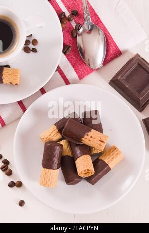Rouleaux de cachets au chocolat. Banque D'Images