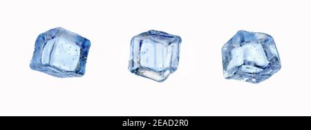 Cubes de glace isolés sur fond blanc. Ensemble de glaçons. illustration de rendu 3d Banque D'Images