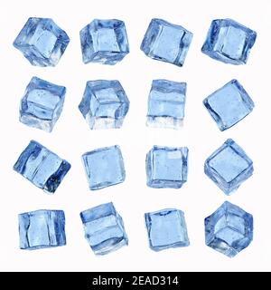 Cubes de glace isolés sur fond blanc. Ensemble de glaçons. illustration de rendu 3d Banque D'Images