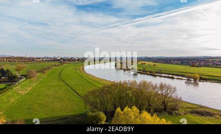 Rivière Airview Elbe à Serkowitz près de Dresde en Saxe Banque D'Images