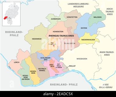 Carte du district administratif de Vector Rheingau-Taunus-Kreis, Hesse, Allemagne Illustration de Vecteur