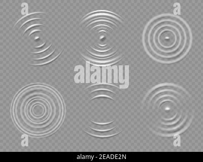 Permet d'afficher la vue de dessus. Cercles concentriques réalistes à l'eau et vagues circulaires liquides. Effets d'onde sonore ronds. jeu de vecteurs de bagues anti-gouttes 3d Illustration de Vecteur