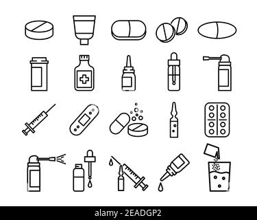 Jeu d'icônes plates pour préparateurs médicaux. Pictogramme pour le Web. Trait. Isolé sur fond blanc. Vecteur eps10. Préparats pour les soins de santé Banque D'Images