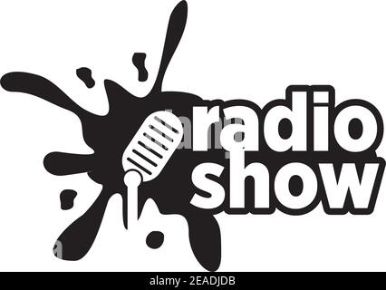 Logo de l'émission radio avec image de démarrage et vecteur de microphone de podcast modèle Illustration de Vecteur