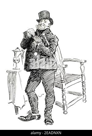 Personnage de Dickens, M. Micawber par le caricaturiste gallois Joseph Morewood Staniforth, de Cardiff en 1898, volume 13 du Studio an illustrez Banque D'Images
