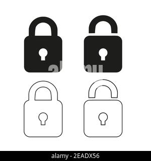 Icône de verrouillage, noir isolé sur fond blanc, vecteur Illustration de Vecteur