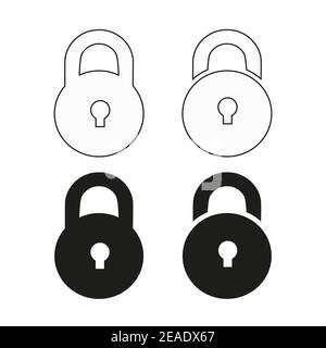 Icône de verrouillage, noir isolé sur fond blanc, vecteur Illustration de Vecteur