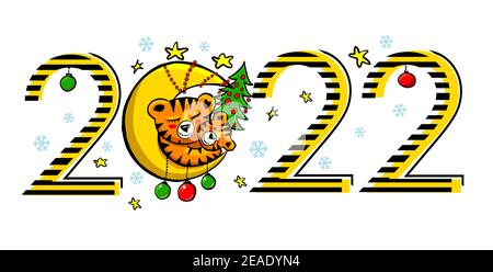 Année 2022. L'année du tigre. Dessin gai. Joli tigre. Illustration vectorielle Illustration de Vecteur