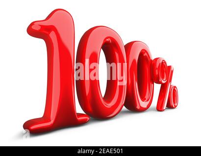symbole rouge cent pour cent, 100 % sur fond blanc, rendu 3d. Banque D'Images