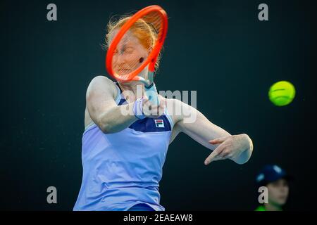 Alison Van Uytvanck (WTA 67) photographiée en action lors d'un match de tennis entre Belge Van Uytvanck et French Burel, lors du premier tour des femmes Banque D'Images