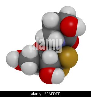 Molécule de médicament Cedazuridine. Rendu 3D. Les atomes sont représentés sous forme de sphères avec un codage couleur conventionnel : hydrogène (blanc), carbone (gris), azote ( Banque D'Images