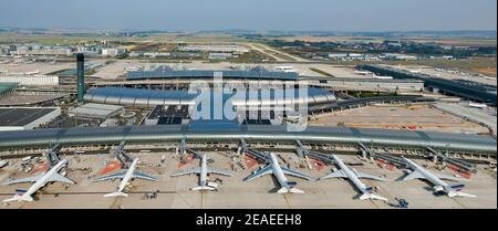 Aéroport Roissy Charles de Gaulle terminal 2 vu de ciel Banque D'Images