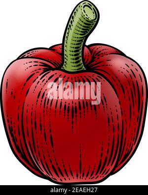 Illustration de la coupe de bois Vintage Red Pepper Vegetable Illustration de Vecteur