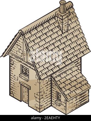 Carte du bâtiment médiéval icône Illustration ancienne Illustration de Vecteur