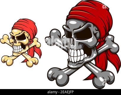 Crâne pirate avec crossos en style dessin animé pour tatouage ou motif mascotte Illustration de Vecteur