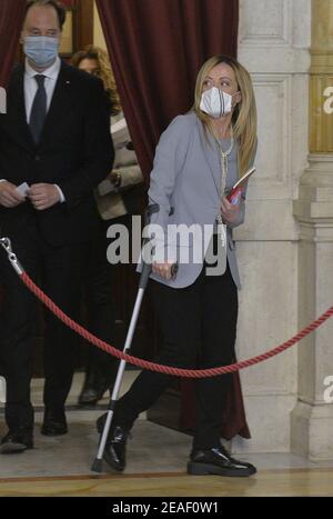 2/9/2021 - Rome, délégation de Fratelli Italia à la fin de la réunion avec Mario Draghi en photo: Giorgia Meloni (photo d'IPA/Sipa USA) Banque D'Images