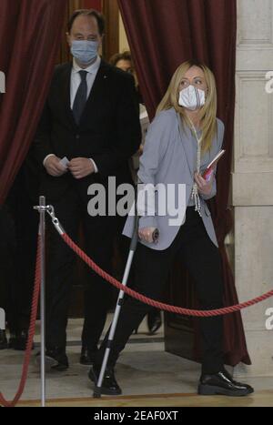 2/9/2021 - Rome, délégation de Fratelli Italia à la fin de la réunion avec Mario Draghi en photo: Giorgia Meloni (photo d'IPA/Sipa USA) Banque D'Images