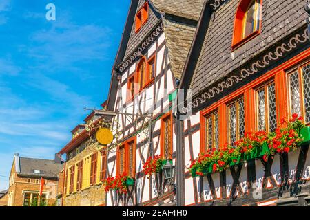 Façades de bois à Bacharach, Allemagne Banque D'Images