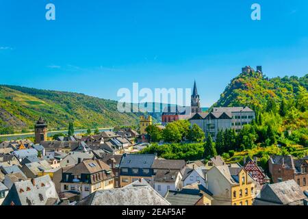 Burg Schonburg au-dessus de la ville d'Oberwesel en Allemagne Banque D'Images