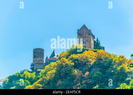 Burg Schonburg au-dessus de la ville d'Oberwesel en Allemagne Banque D'Images