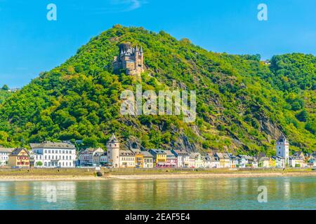 Burg Katz donnant sur Saint Goarshausen en Allemagne Banque D'Images