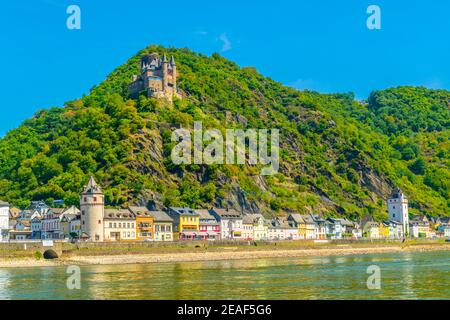 Burg Katz donnant sur Saint Goarshausen en Allemagne Banque D'Images