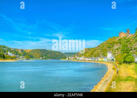 Rivière Rhein entre Saint Goar et Saint Goarshausen en Allemagne Banque D'Images