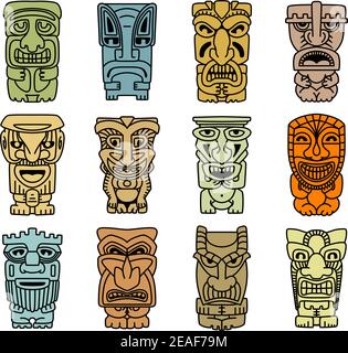 Masques tribaux d'idoles et de démons pour religieux ou ethniques conception Illustration de Vecteur