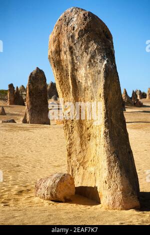 Monolithes du désert des Pinnacles près de Cervantes en Australie occidentale Banque D'Images