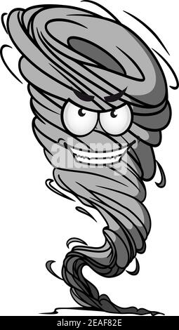 Mascotte à la tornade avec visage agressif, style dessin animé Illustration de Vecteur