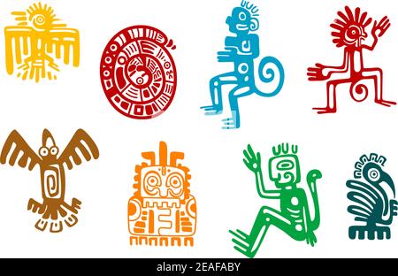 Symboles d'art Maya et aztèque abstraits isolés sur fond blanc Illustration de Vecteur