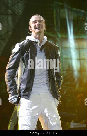 Justin Timberlake en concert au Wembley Arena de Londres, Royaume-Uni. 14 mai 2003 Banque D'Images