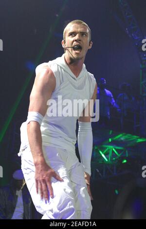 Justin Timberlake en concert au Wembley Arena de Londres, Royaume-Uni. 14 mai 2003 Banque D'Images