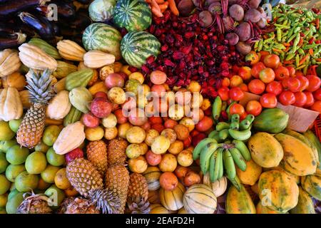 Marché aux fruits de la Guadeloupe à Pointe a Pitre, la plus grande ville de la Guadeloupe. Banque D'Images