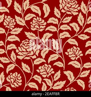 Motif floral rouge sans couture avec fleurs et plantes Illustration de Vecteur