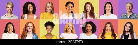 Ensemble de belles femmes gaies de différents styles et nationalités Banque D'Images