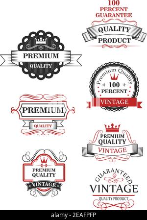 Une collection d'étiquettes de qualité supérieure de sept modèles différents garantissant le meilleure ou 100 % de qualité vintage Illustration de Vecteur