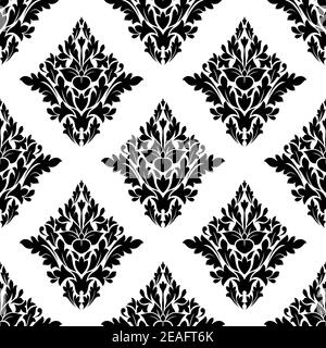 Motif arabesque sans couture avec motif fleuri en forme de losange motif de répétition en noir et blanc adapté aux textiles et papier peint Illustration de Vecteur